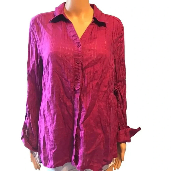 100% Linen JM Collection Button Up Summer Casual Long Sleeve Shirt women's 12 - Picture 1 of 4